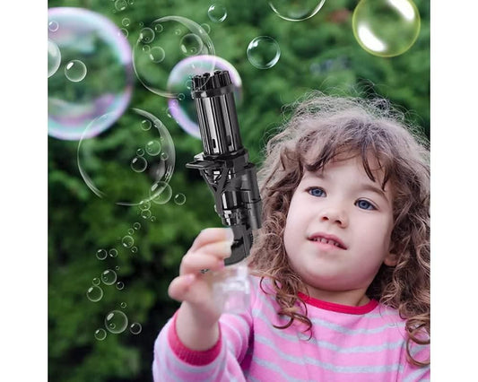 Bubble Gun Machine Bubble Maker, 8-Hole Bubble Blower Automatic Bubble Machine Electric Bubble Soap Water Toys for Boys Girls Plastic Machine Gun Toy for Kids