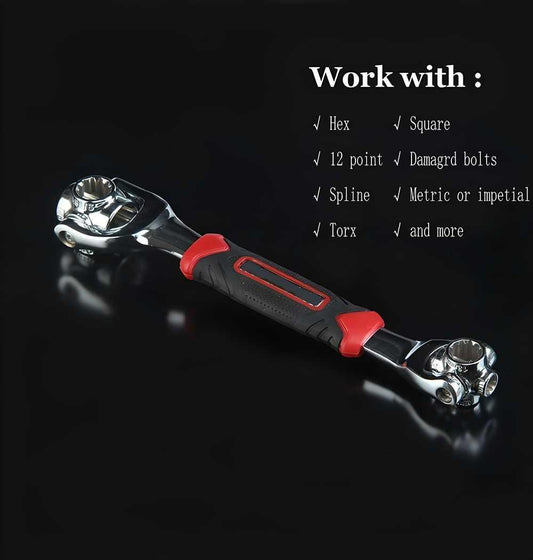 Multi-Function Stainless Steel Spanner 48-in-1 Socket Works with Spline Bolts 360 Degree Rotation Wrench (Silver) *Limited Period Offer*
