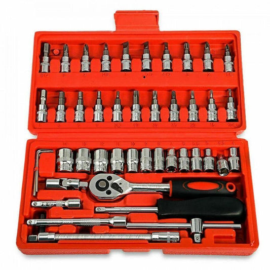 46 In 1 Pcs Tool Kit & Screwdriver and Socket Set, Hand Tool Kit Wrench Set Multi-Purpose Combination Tool Case Precision Ratchet Socket Set, Wrench Sleeve Suit Hardware Auto Car Repair Wrench Tools