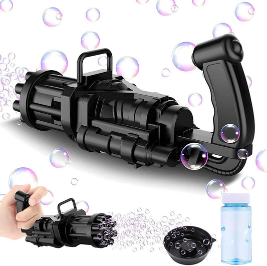 Bubble Gun Machine Bubble Maker, 8-Hole Bubble Blower Automatic Bubble Machine Electric Bubble Soap Water Toys for Boys Girls Plastic Machine Gun Toy for Kids