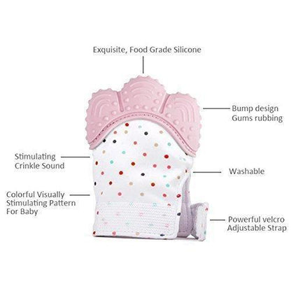 Soft Food-Grade Silicone Teether Mitten Glove Handy Teething Mit Toy for Self-Soothing, BPA-Free, for 3 to 12 Months Infants- Blue Pack of 2 (Pink)