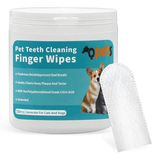 Dog Teeth Cleaning Wipes, Pet Dental Finger Wipes for Dogs, No-Rinse Finger Toothbrush Wipes to Reduce Plaque & Tartar, Disposable Dental Wipes & Freshen Breath for Dogs & Cats