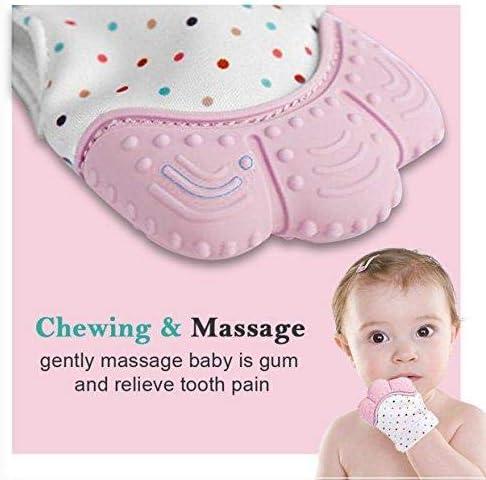 Soft Food-Grade Silicone Teether Mitten Glove Handy Teething Mit Toy for Self-Soothing, BPA-Free, for 3 to 12 Months Infants- Blue Pack of 2 (Pink)