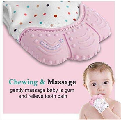 Soft Food-Grade Silicone Teether Mitten Glove Handy Teething Mit Toy for Self-Soothing, BPA-Free, for 3 to 12 Months Infants- Blue Pack of 2 (Pink)