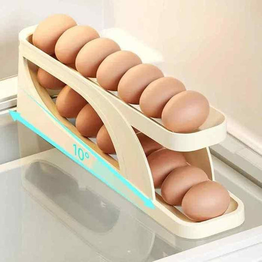Rolling Egg Dispenser, Foldable Space-Saving Automatic Egg Roller Dispenser, Automatically Rolling Egg Holder Container Display Rack for Kitchen Refrigerator Storage