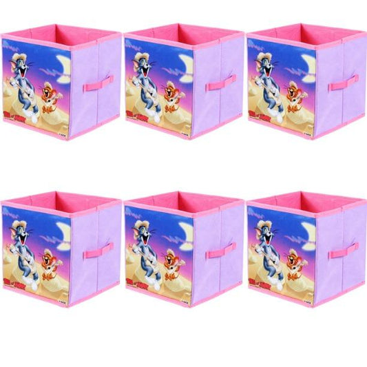 Tom and Jerry Fabric Toys Organizer Storage Box for Kids, Small, Purple -Set of 6 Pieces