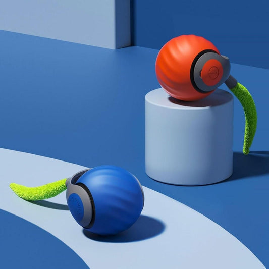 Electric Automatic Rolling Moving Rechargeable Self Play Stimulation Toy,Smart Pet Chase Ball with Speedy Tail Rope for Bored Indoor Cats Enrichment,stimulating Dogs Toy (Red)