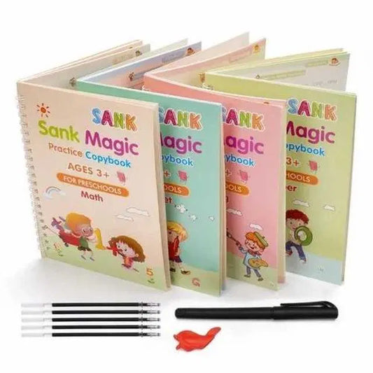 Magic Practice Copybook, (8 BOOK + 20 REFILL+ 2 Pen +2 Grip) Number Tracing Book for Preschoolers with Pen, Magic Calligraphy Copybook Set Practical Reusable Writing Tool